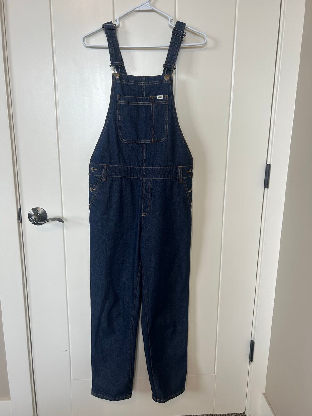 Vans Off The Wall Dark Wash Denim Overalls Size Small